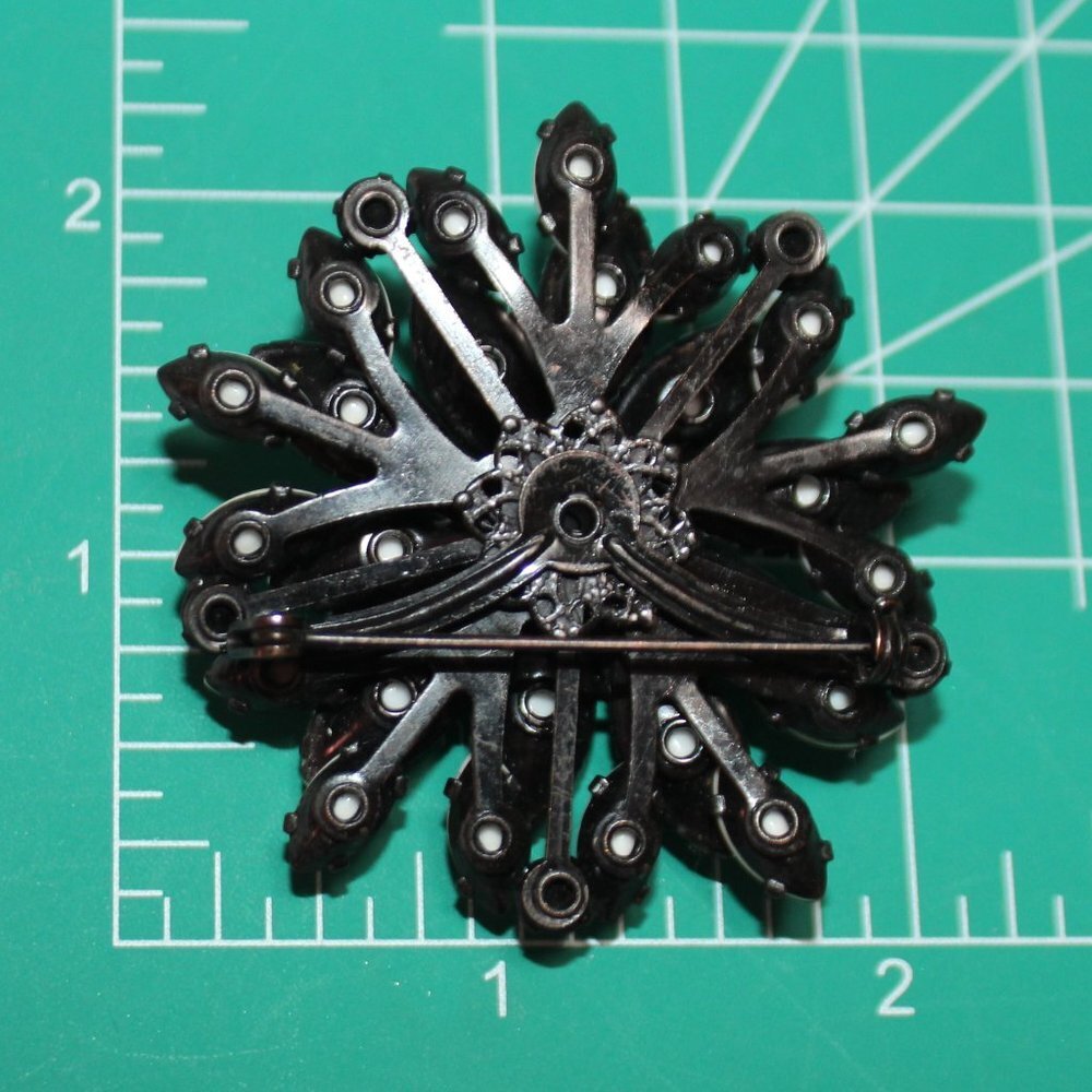 Vintage Milk Glass and Rhinestone Brooch - Picture 6 of 6
